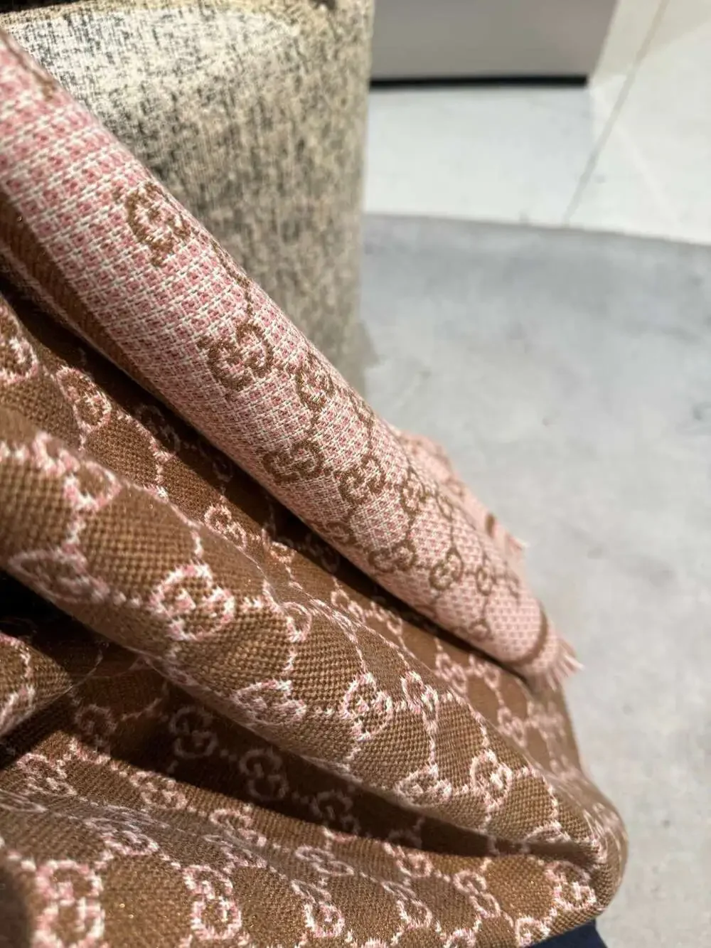 GUCCI Pink & Brown GG Monogram Scarf